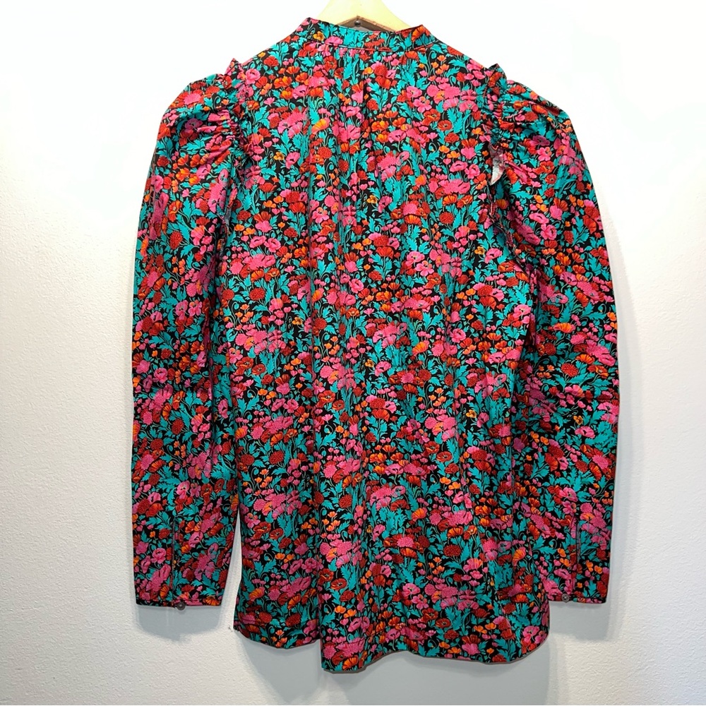 Re-Imagined J Crew Floral Cotton Poplin Ruffle Top Blouse Size XS Button Up - Picture 8 of 8